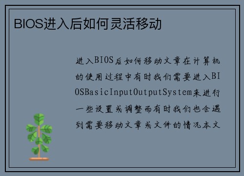 BIOS进入后如何灵活移动