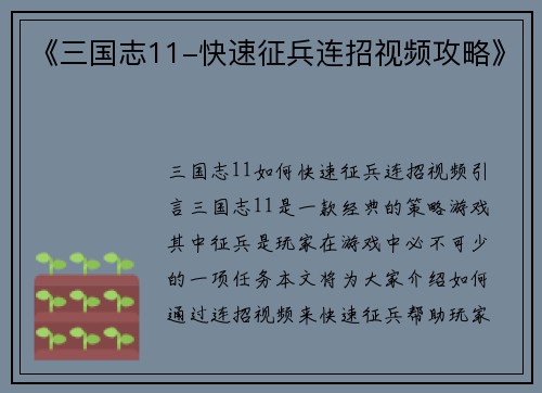 《三国志11-快速征兵连招视频攻略》