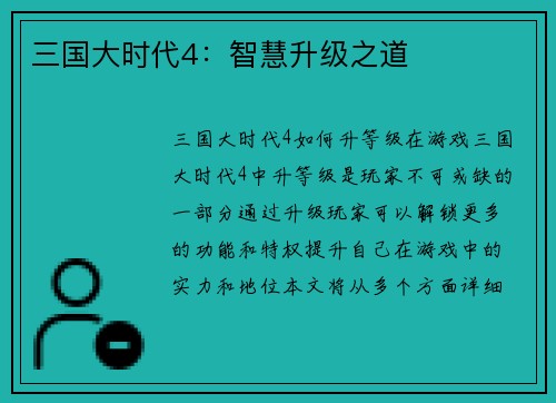 三国大时代4：智慧升级之道