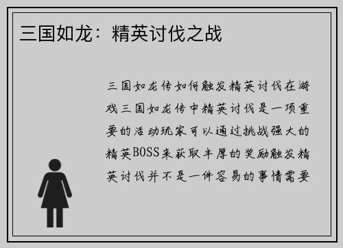 三国如龙：精英讨伐之战