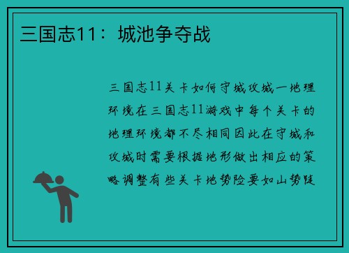 三国志11：城池争夺战